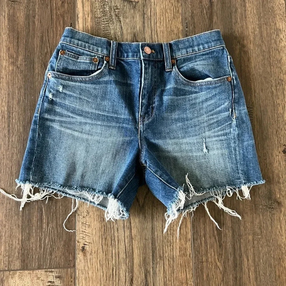 Madewell Cutoff Edition High-Rise Frayed Denim Jean Shorts Glenoaks Wash Size 25 - Picture 1 of 9